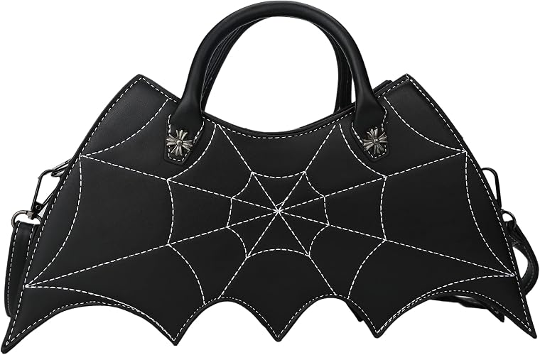 Bat Wing Crossbody Bag for Women – PU Spider Web Shoulder Handbag, Gothic Halloween Purse