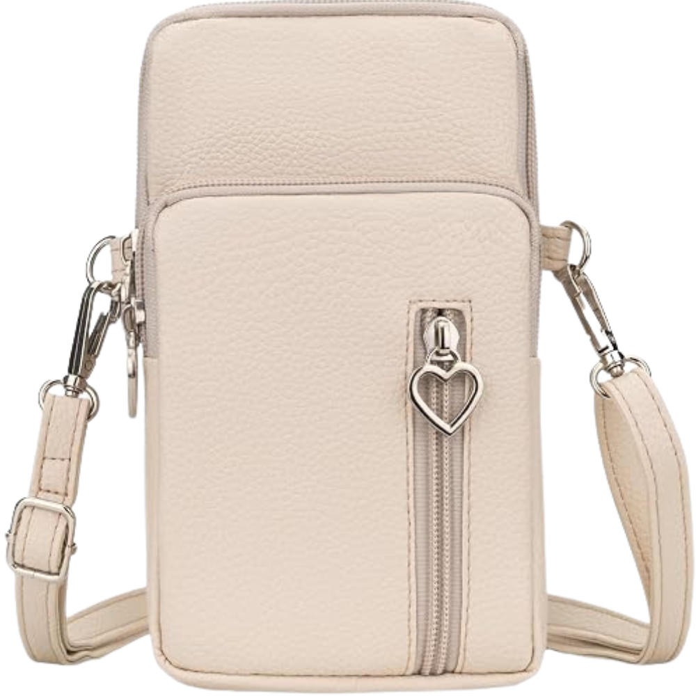 Beige nylon crossbody phone bag for women