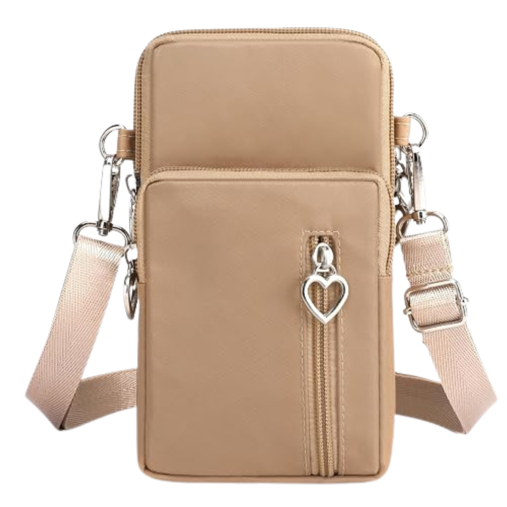 Khaki crossbody phone bag for women with adjustable strap