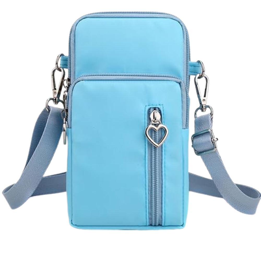 Light blue nylon crossbody phone bag for women