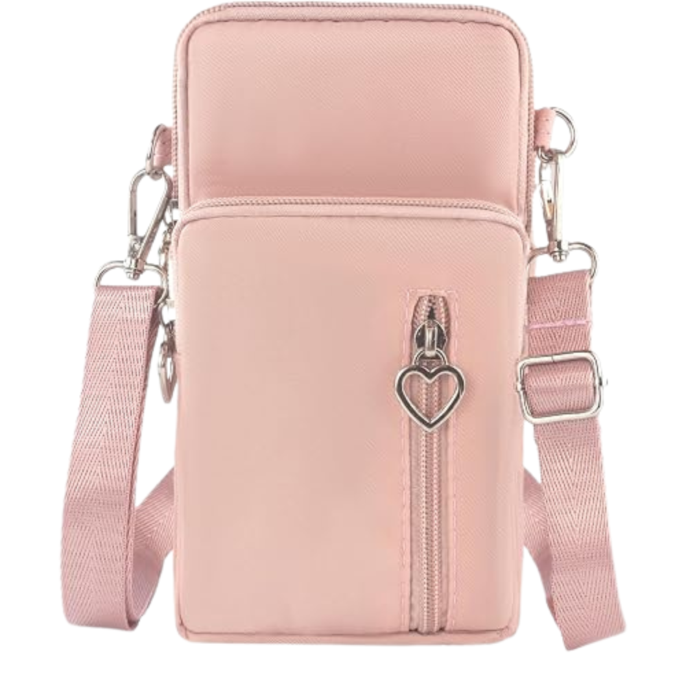 Pink crossbody phone bag for women with adjustable strap