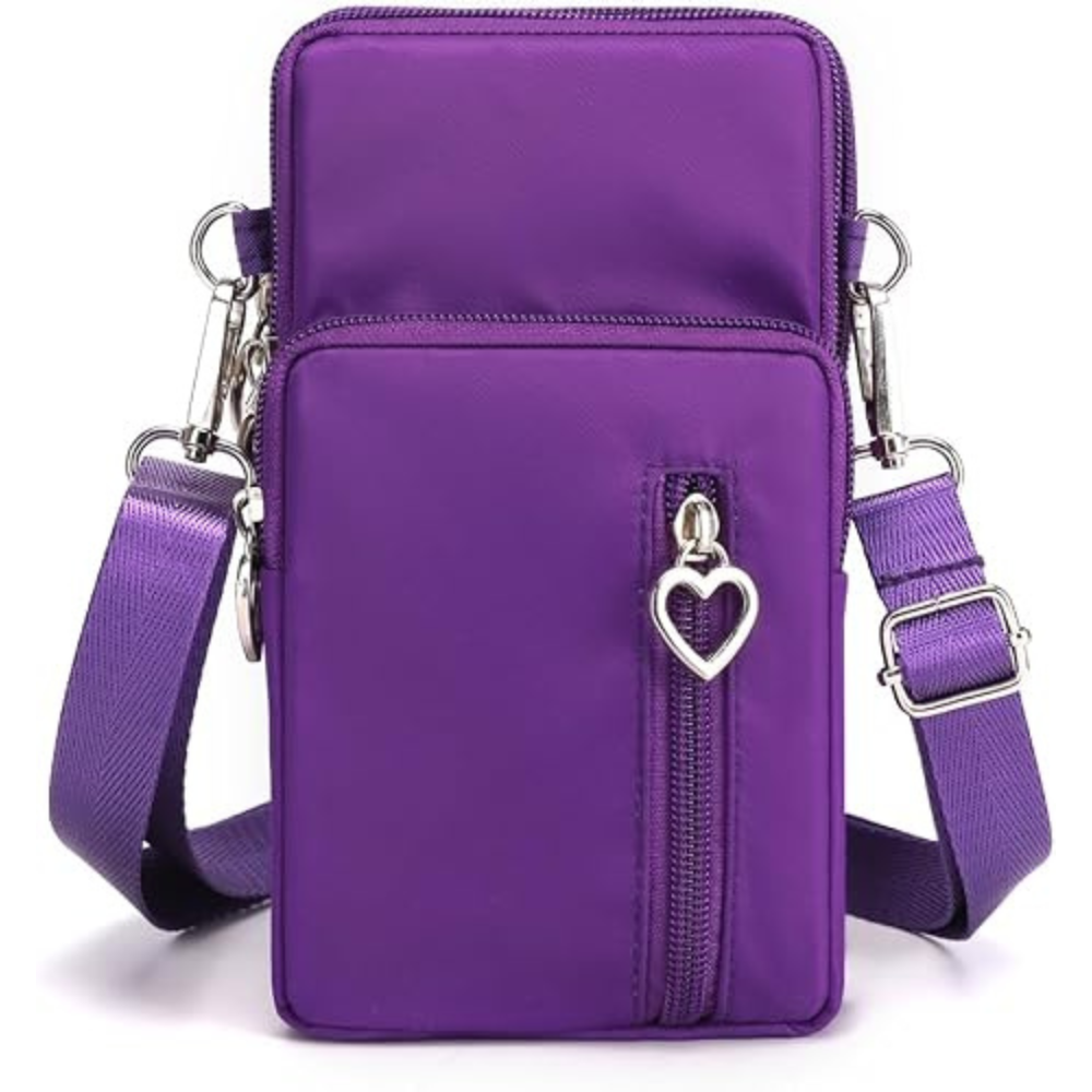 Purple nylon crossbody phone bag for women
