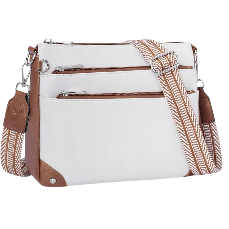Beige and brown vegan leather RFID crossbody bag for women